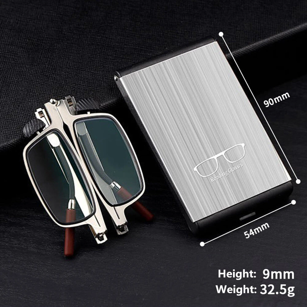 (image for) 2 in 1 Portable Folding Reading Glasses with Metal Glasses Case Mobile Phone Holder HD Anti-Fatigue Anti-blue Light Presbyopic Glasses