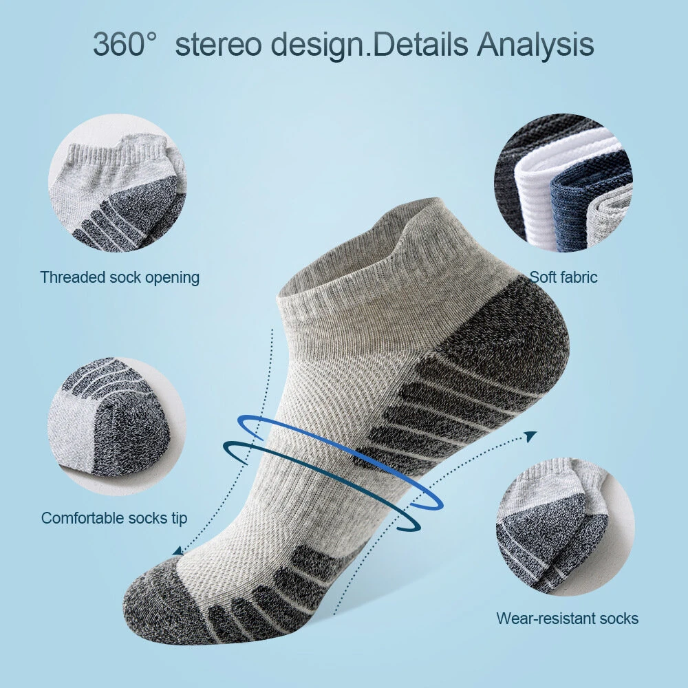 (image for) 5 Pairs Sports Socks Men's Short Socks Sweat-absorbent Breathable Mesh Athletic Ankle Socks Casual Thin Section Cotton Socks Size 38-45