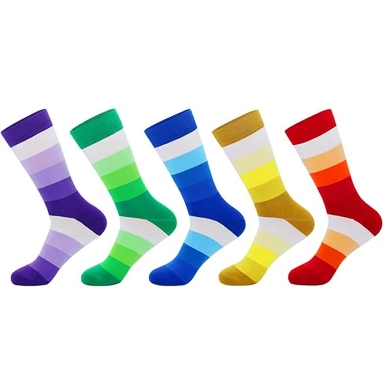 (image for) 5Pairs Men's Striped Colorblock Dress Socks, Comfortable Funny Novelty Crew Socks Plus Size, Sweat Absorption Anti-friction Long Cotton Socks