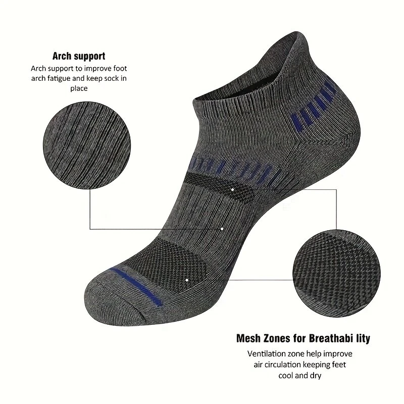 (image for) 6 Pairs Men's Cotton Sports Ankle Socks Anti Odor Sweat Absorbent Breathable Outdoor Cycling Travel Athletic Short Socks Comfortable