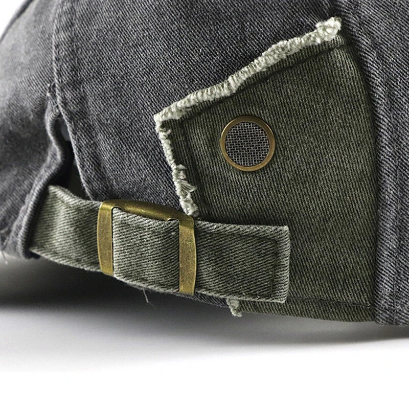 (image for) Collrown Denim Beret Hat Vintage Casual Flat Hat for Men Embroidery Patchwork Aged Peaked Cap Outdoor Retro Caps