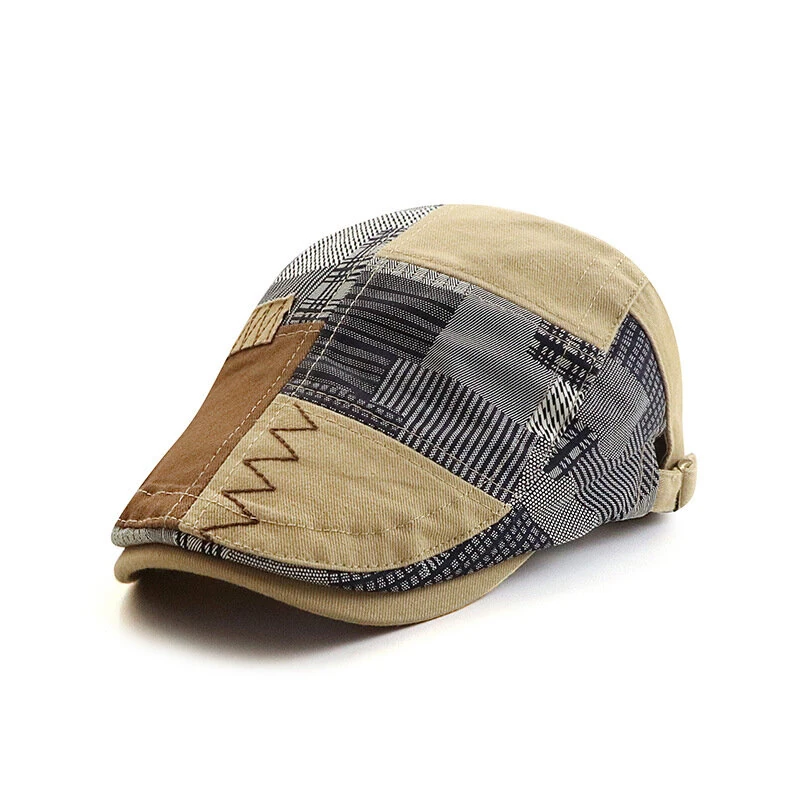 (image for) Collrown Men Berets Retro Patchwork Plaid hat Men's Flat Cap England Newsboy Cap Classic Peaked Painter Caps for Spring Summer Autumn Winter