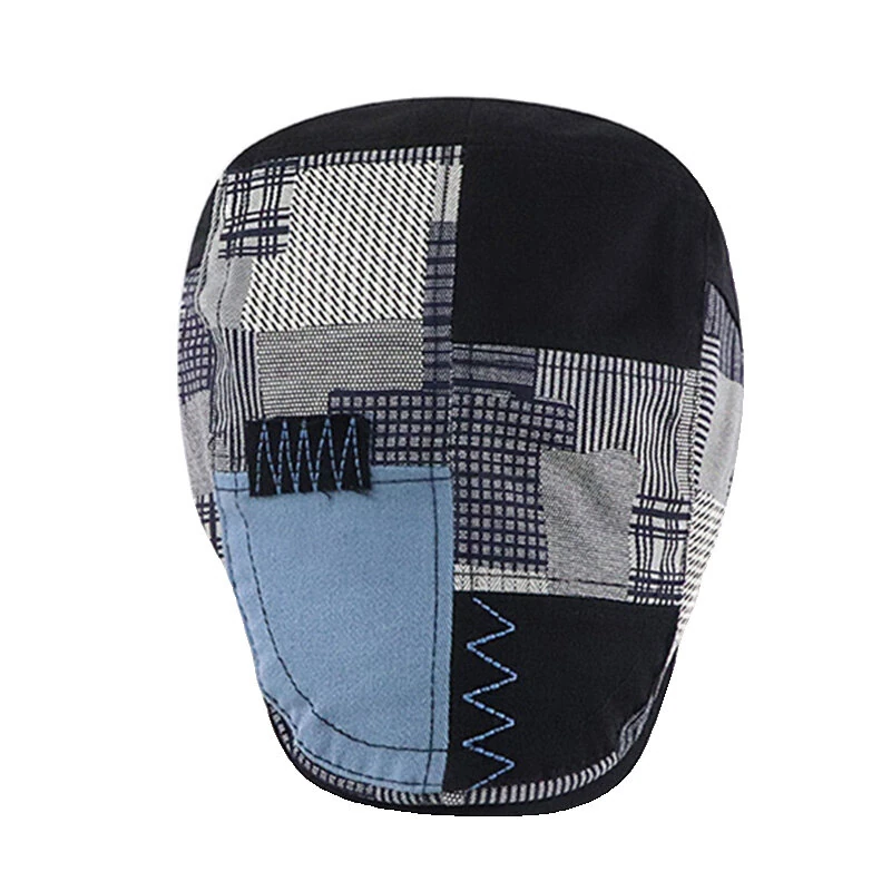 (image for) Collrown Men Berets Retro Patchwork Plaid hat Men's Flat Cap England Newsboy Cap Classic Peaked Painter Caps for Spring Summer Autumn Winter