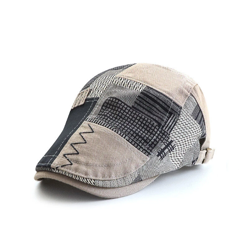 (image for) Collrown Men Berets Retro Patchwork Plaid hat Men's Flat Cap England Newsboy Cap Classic Peaked Painter Caps for Spring Summer Autumn Winter