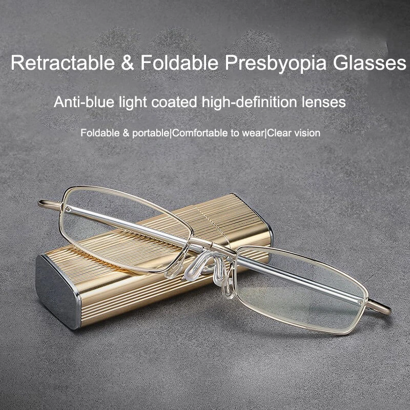 (image for) Folding Stretching Presbyopia Glasses Portable Anti Blue Light Reading Glasses Ultra-light Anti-fatigue Presbyopia Glasses Lighter Case