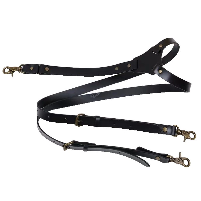 (image for) Men's PU Leather Suspenders Retro Style Y back Adjustable Belt Loop 3 Snap Hooks Belt Mens Trousers Braces